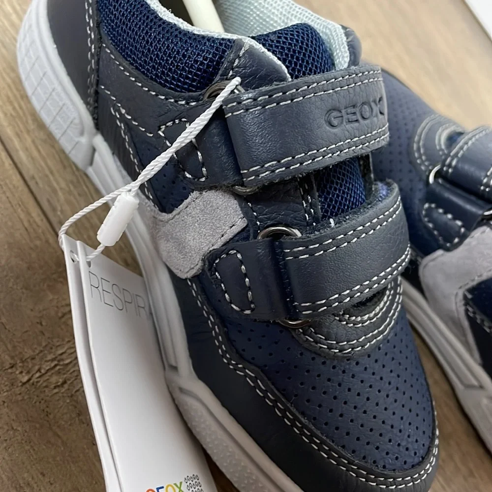 New Geox Respira Boys an Poseido Double Hook and Loop Sneaker Grey/Blue Sz 8.5T - Picture 6 of 11